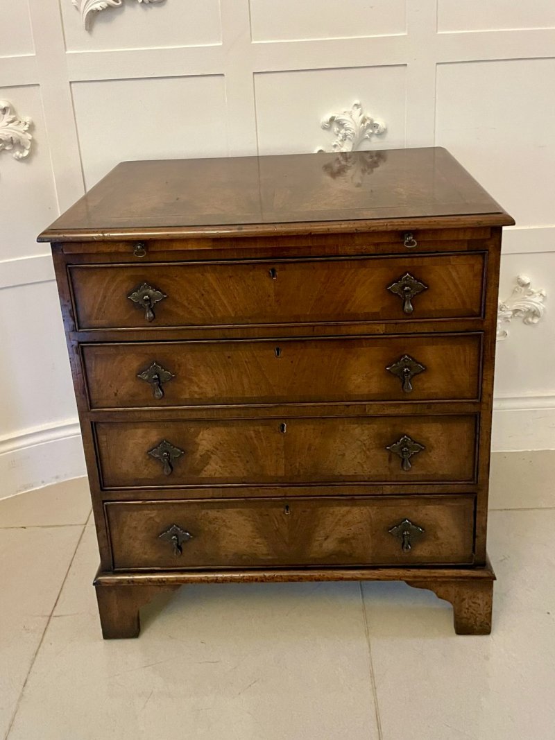 Antique Quality Burr Walnut Chest of Four Drawers with Brushing Slide